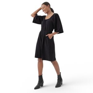 NWT PACT Black Simple Organic Cotton Tie Back Short Sleeve Pocket Midi Dress